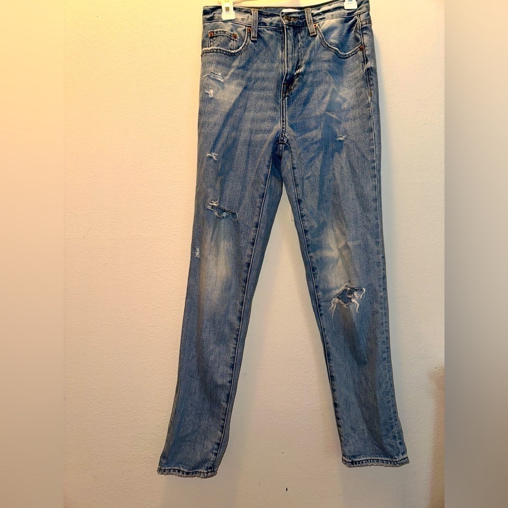 Pistola Presley highly rise distressed denim straight leg jeans 25